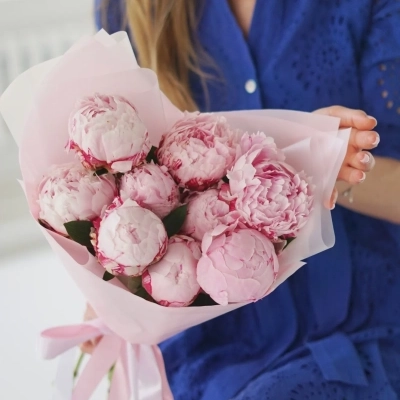 Букет нежно-розовых пионов сорта Сара Бернар 9 шт Букет нежно-розовых пионов сорта Сара Бернар 9 шт